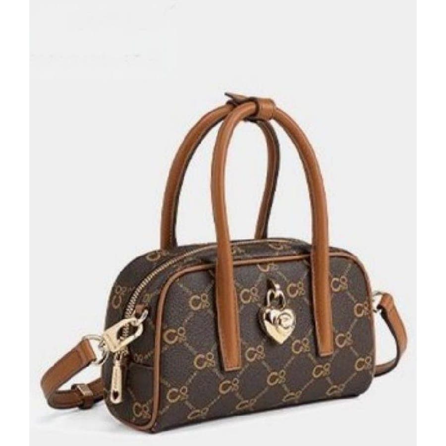 Handbag with Heart Charm in Coffee Brown, 19*11*7 CM