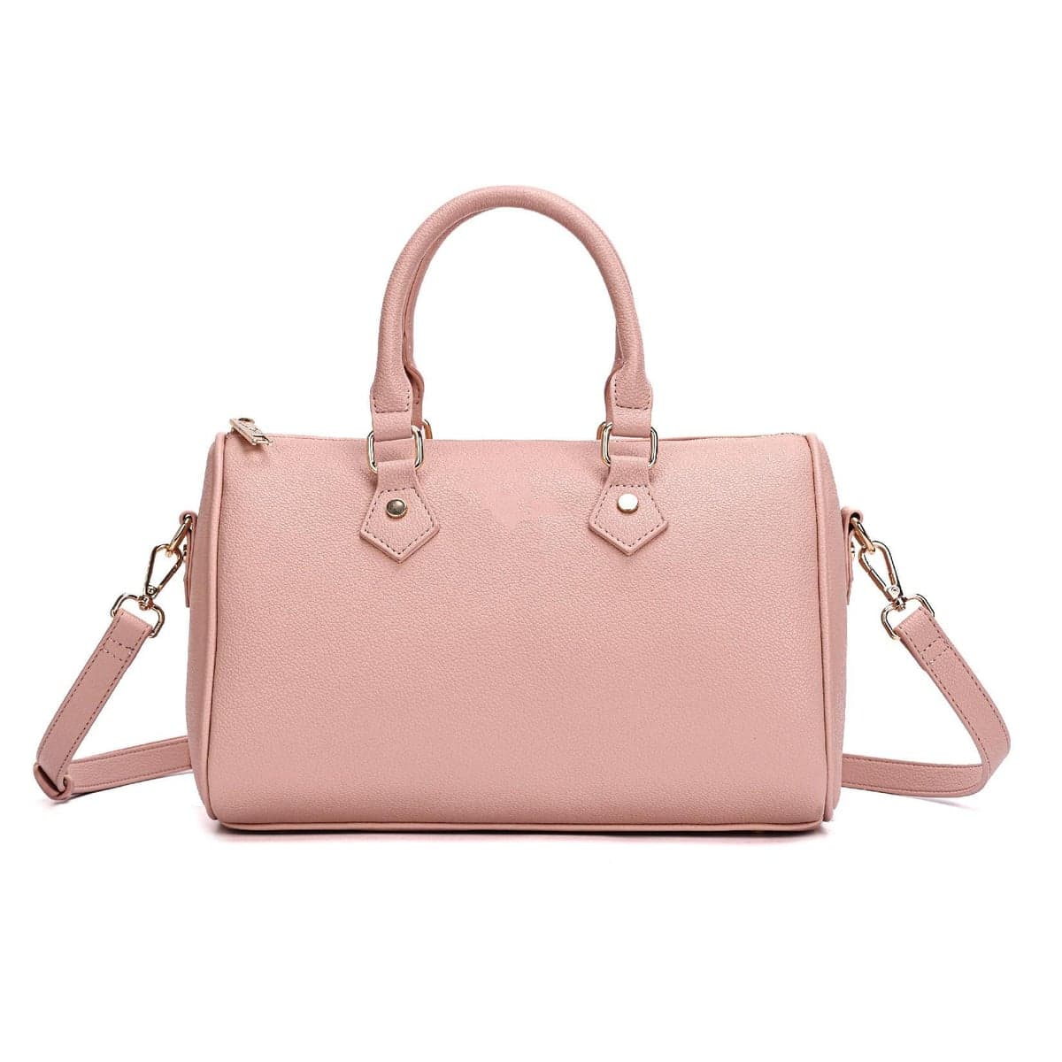 Pink pebbled-leather boston bag with top handles